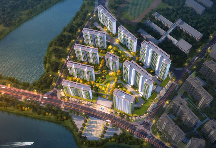 岳阳县新天地江山云起项目位于岳阳县荣湾湖小学北侧（青山路与城北路交汇处）